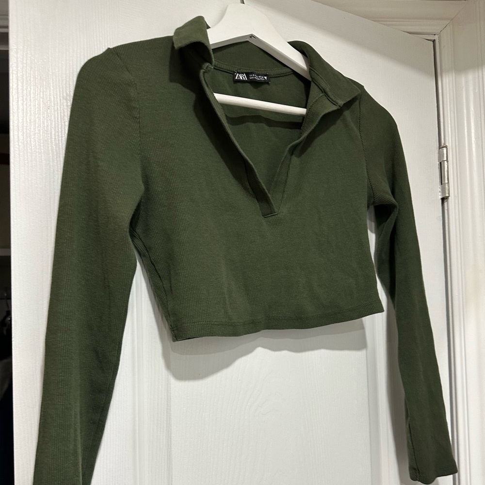 Zara Women's Green Long Sleeve Top
